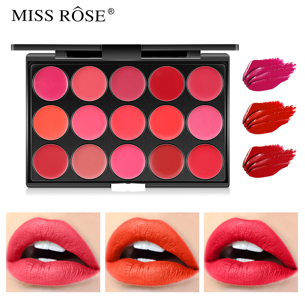 MISS ROSE – Palette 15 rouges à lèvres mat velouté, hydratant & longue tenue