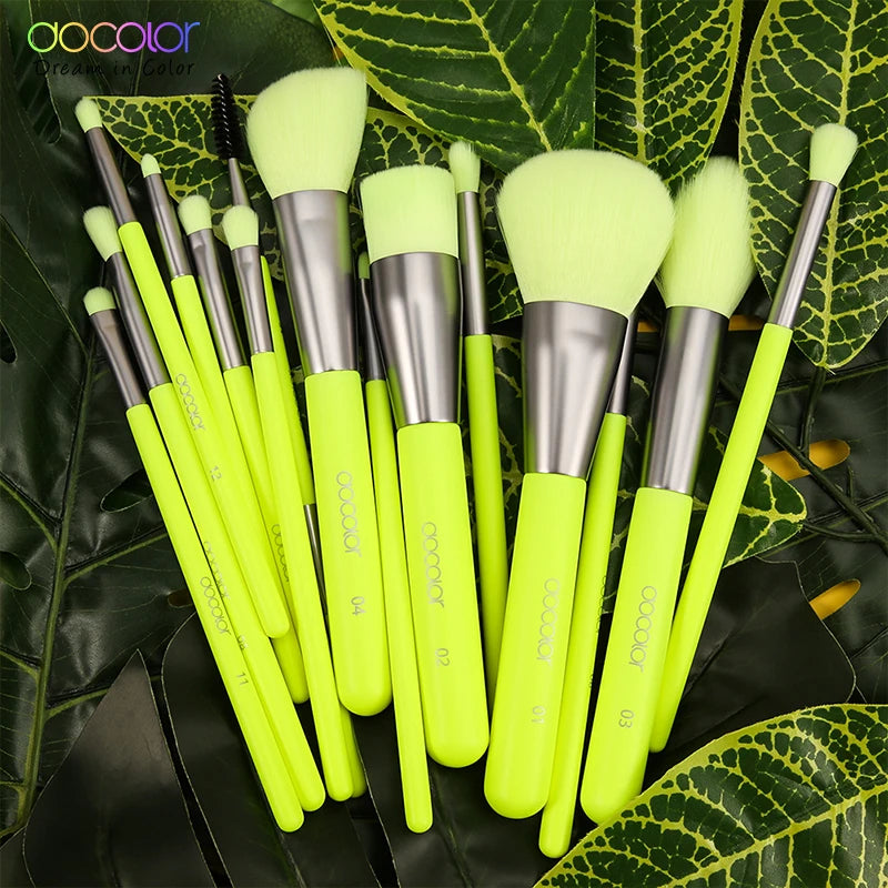 Set de 10 Pinceaux Maquillage Néon Docolor – Poils Synthétiques Professionnels