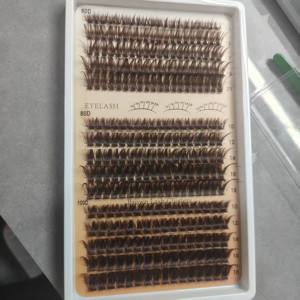Brown eyelashes, self-extension, new product floral sections, 60D, 80D, 100D mixed packaging, Amazon brown