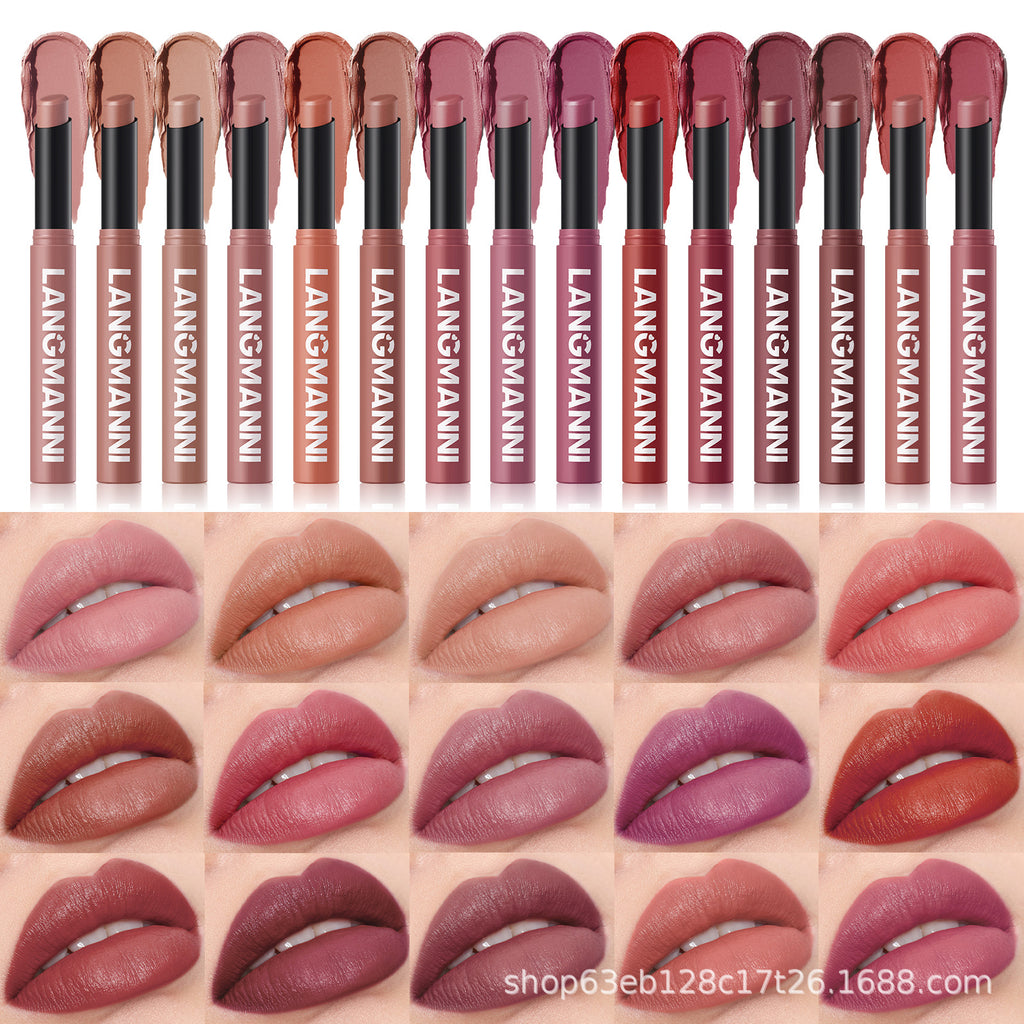 Rouge à Lèvres Mat Rotatif LANGMANNI – 15 Teintes, Longue Tenue