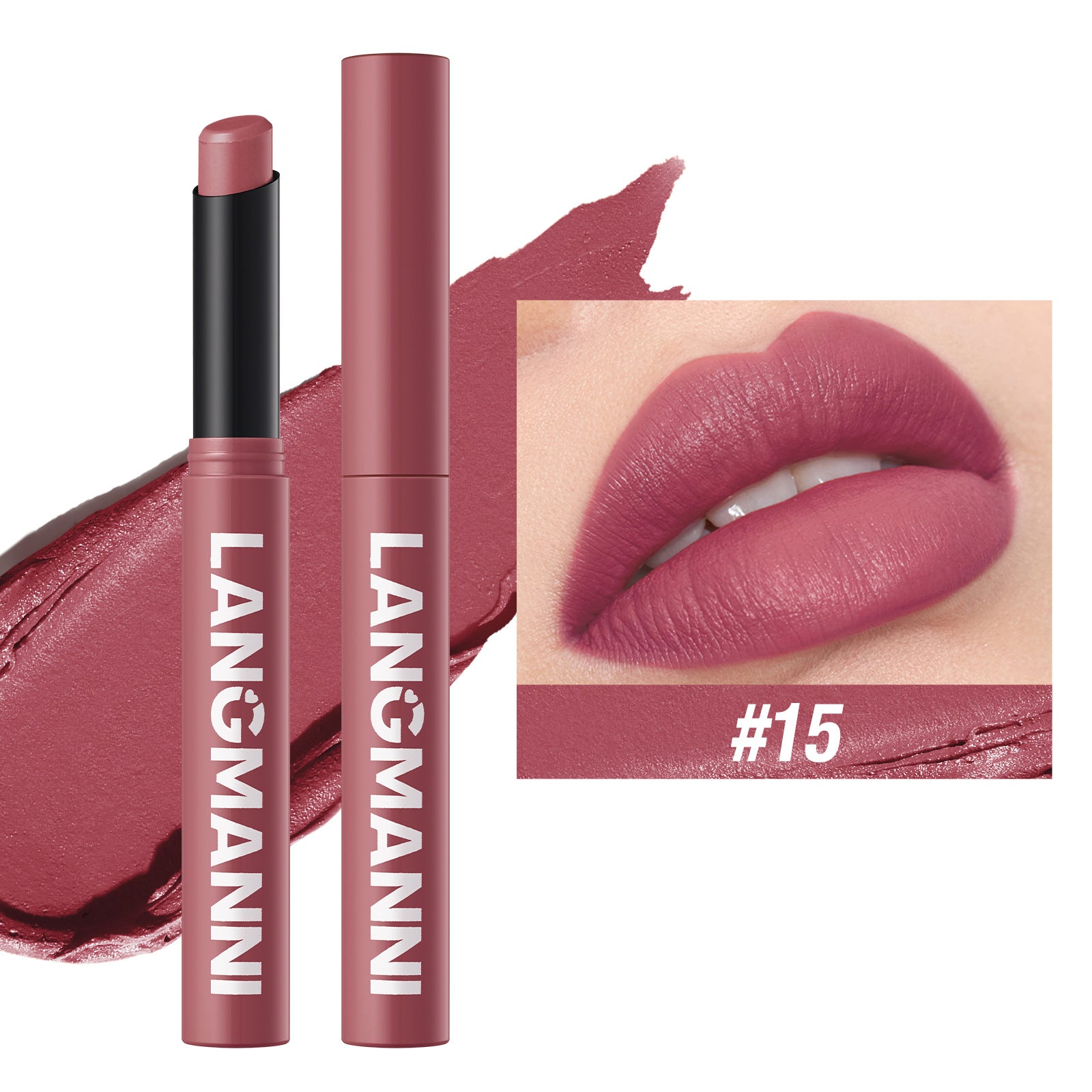 Rouge à Lèvres Mat Rotatif LANGMANNI – 15 Teintes, Longue Tenue