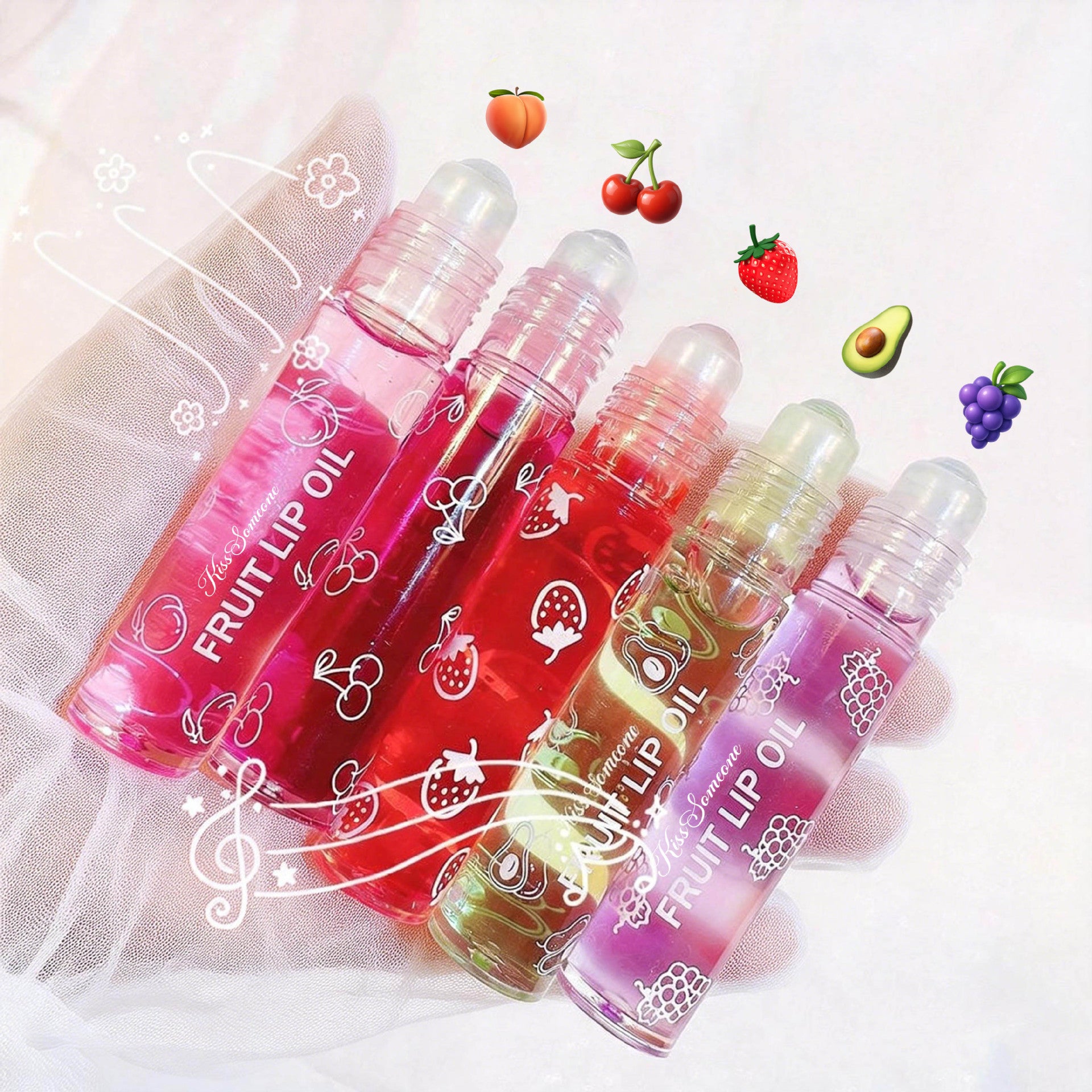 Huile à lèvres roll-on transparente – Hydratation & éclat, parfum avocat & fruits