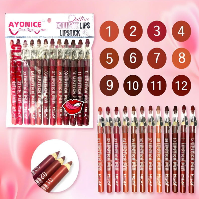 European and American Lip Liner Pen, Lipstick, Lip Shape Inking Pen Set, Thick Lip, Full Lip, Nude Brown Matte Lip Liner Pen