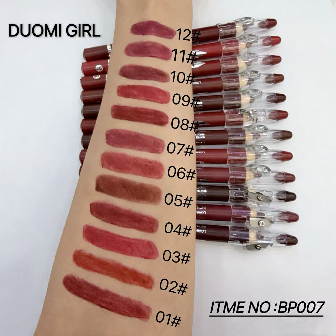 DUOMI GIRL – Crayon contour lèvres waterproof anti-transpiration, avec taille-crayon