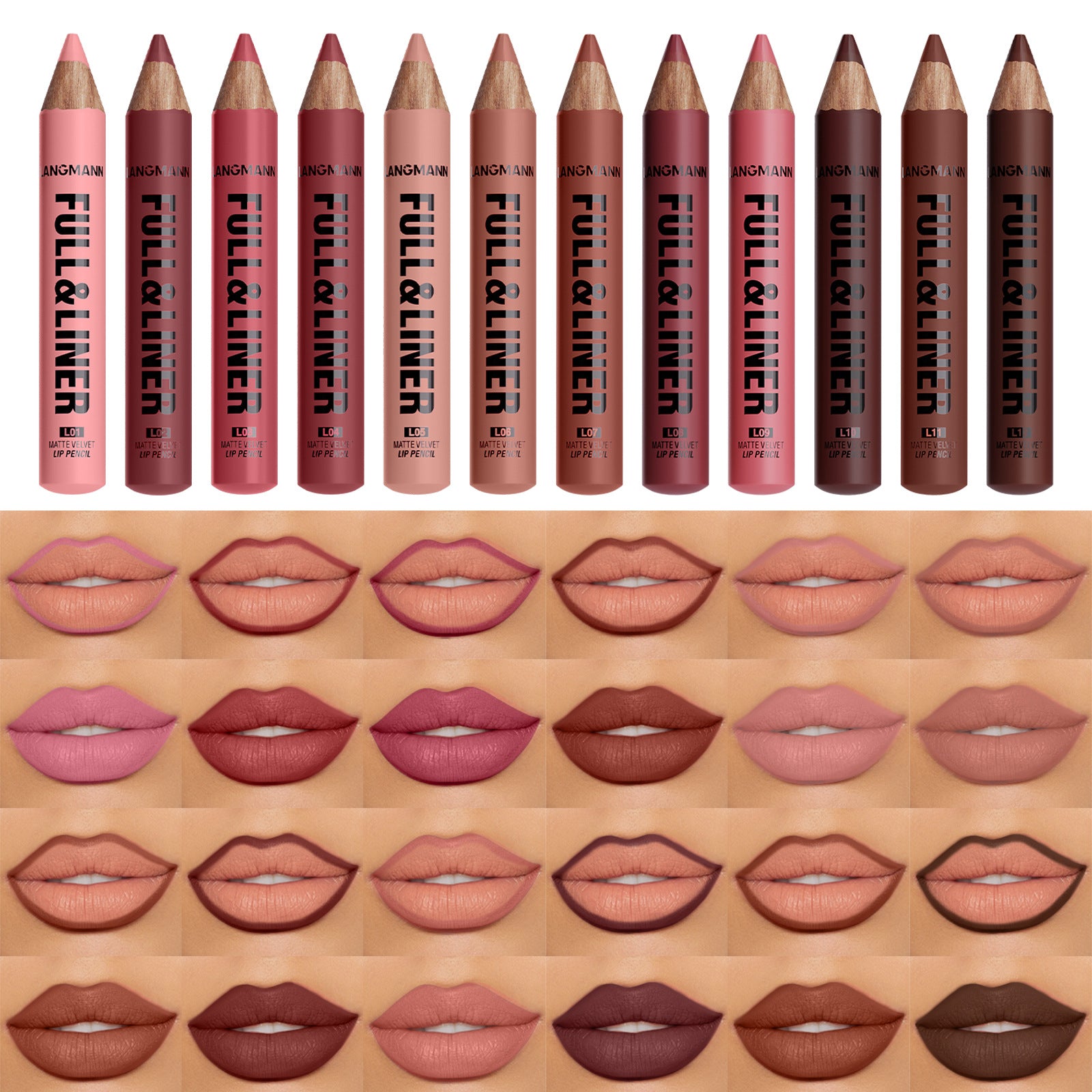 LANGMANNI – Coffret 12 Crayons Contour Lèvres Longue Tenue