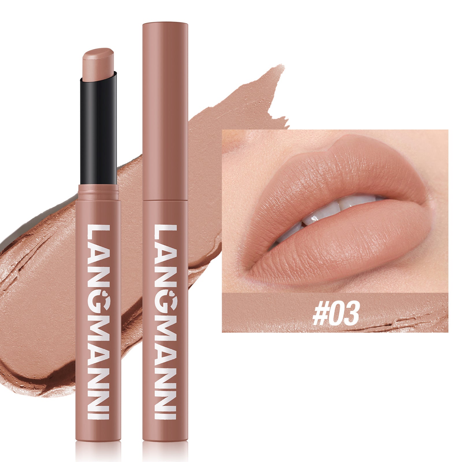 Rouge à Lèvres Mat Rotatif LANGMANNI – 15 Teintes, Longue Tenue