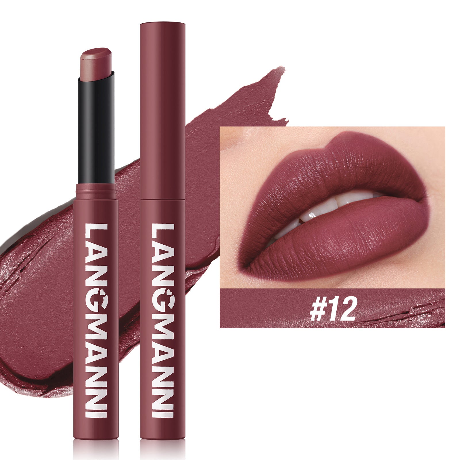 Rouge à Lèvres Mat Rotatif LANGMANNI – 15 Teintes, Longue Tenue