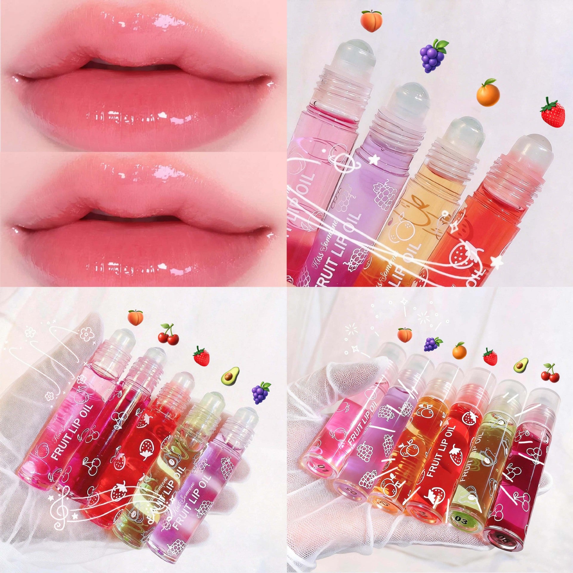 Huile à lèvres roll-on transparente – Hydratation & éclat, parfum avocat & fruits