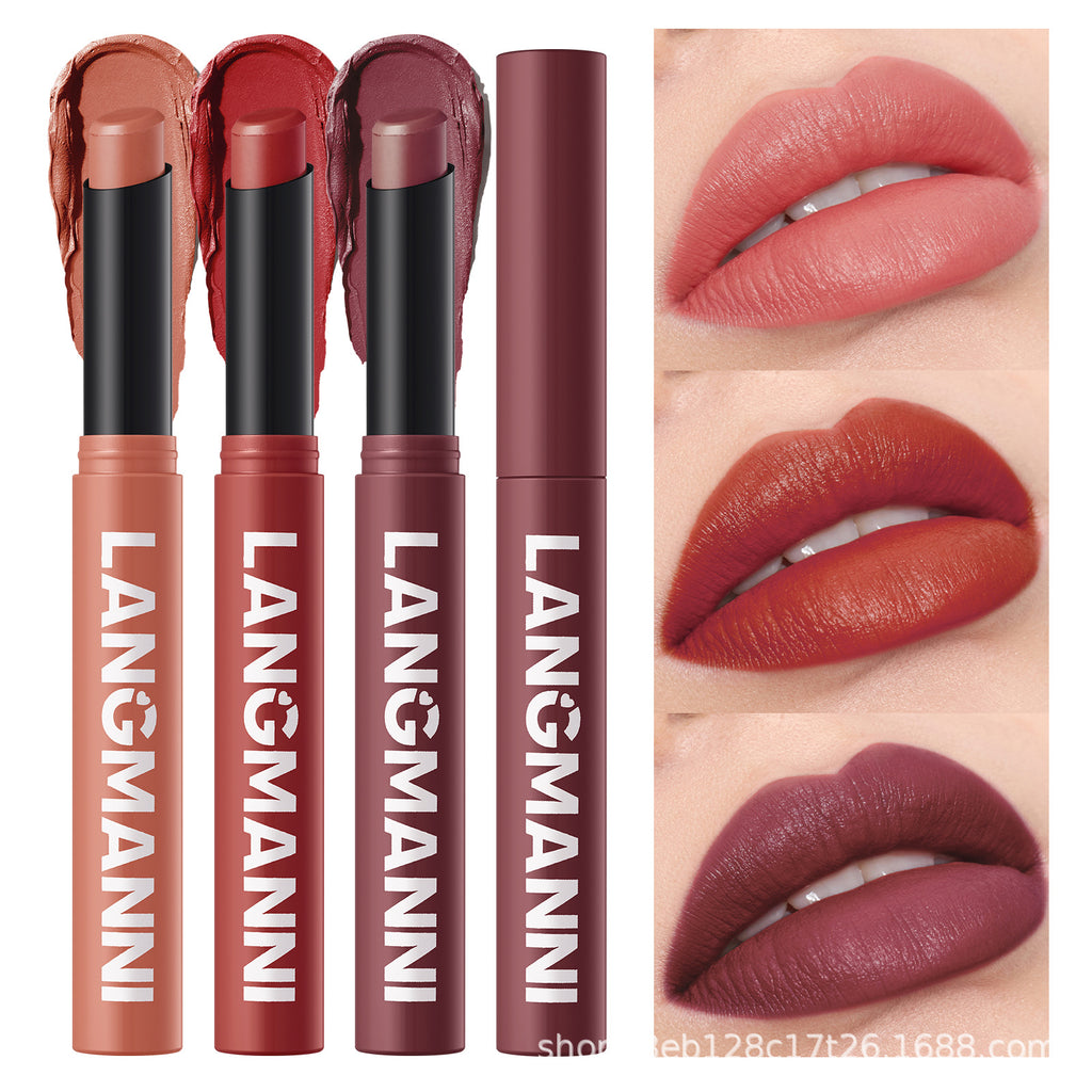 Rouge à Lèvres Mat Rotatif LANGMANNI – 15 Teintes, Longue Tenue