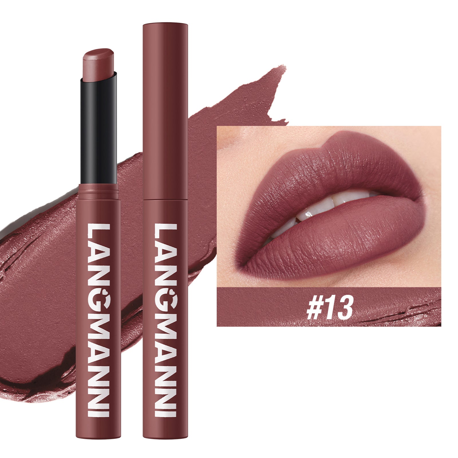 Rouge à Lèvres Mat Rotatif LANGMANNI – 15 Teintes, Longue Tenue