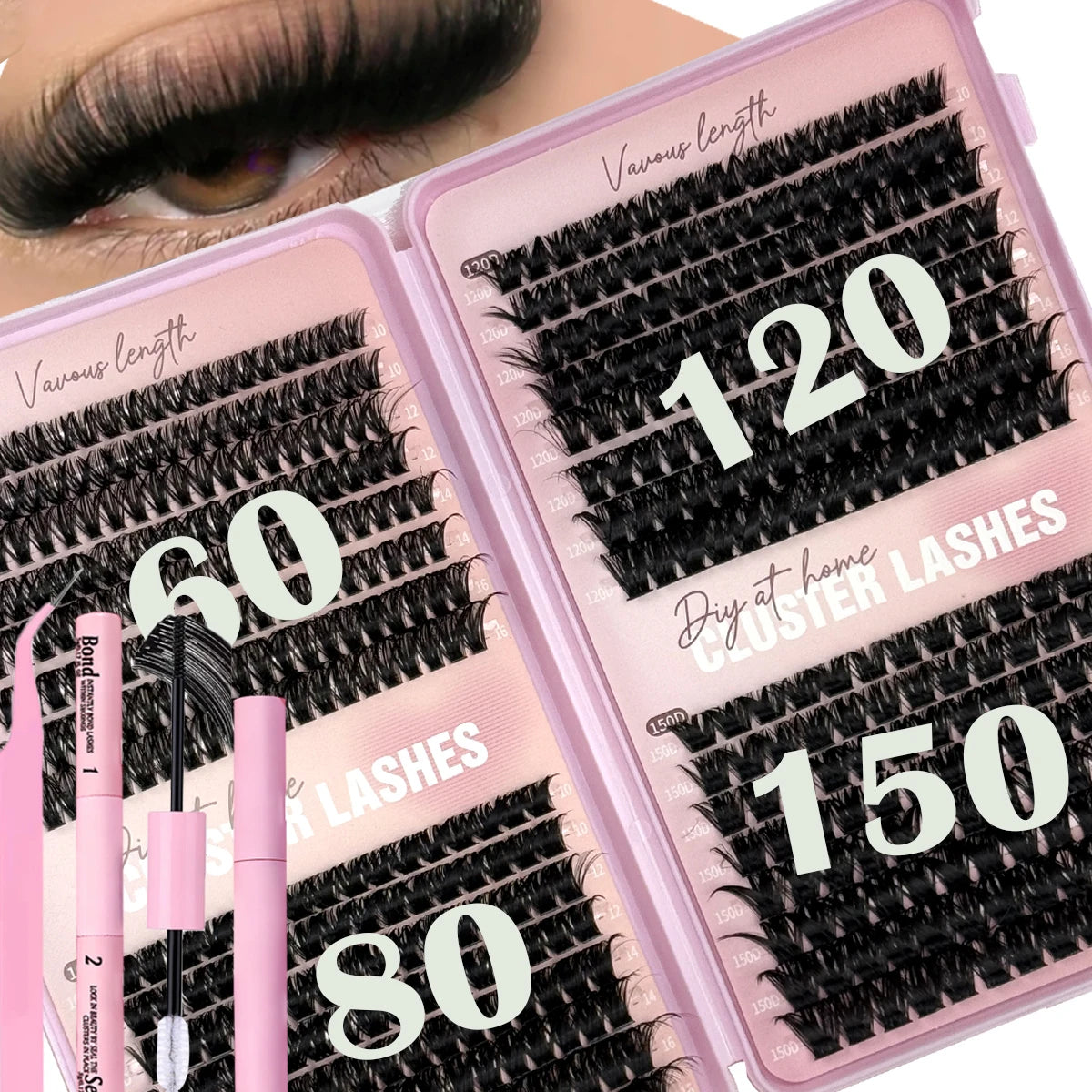 Set Extensions Cils Clusters 3D DIY – Courbure D, 32 Rangées