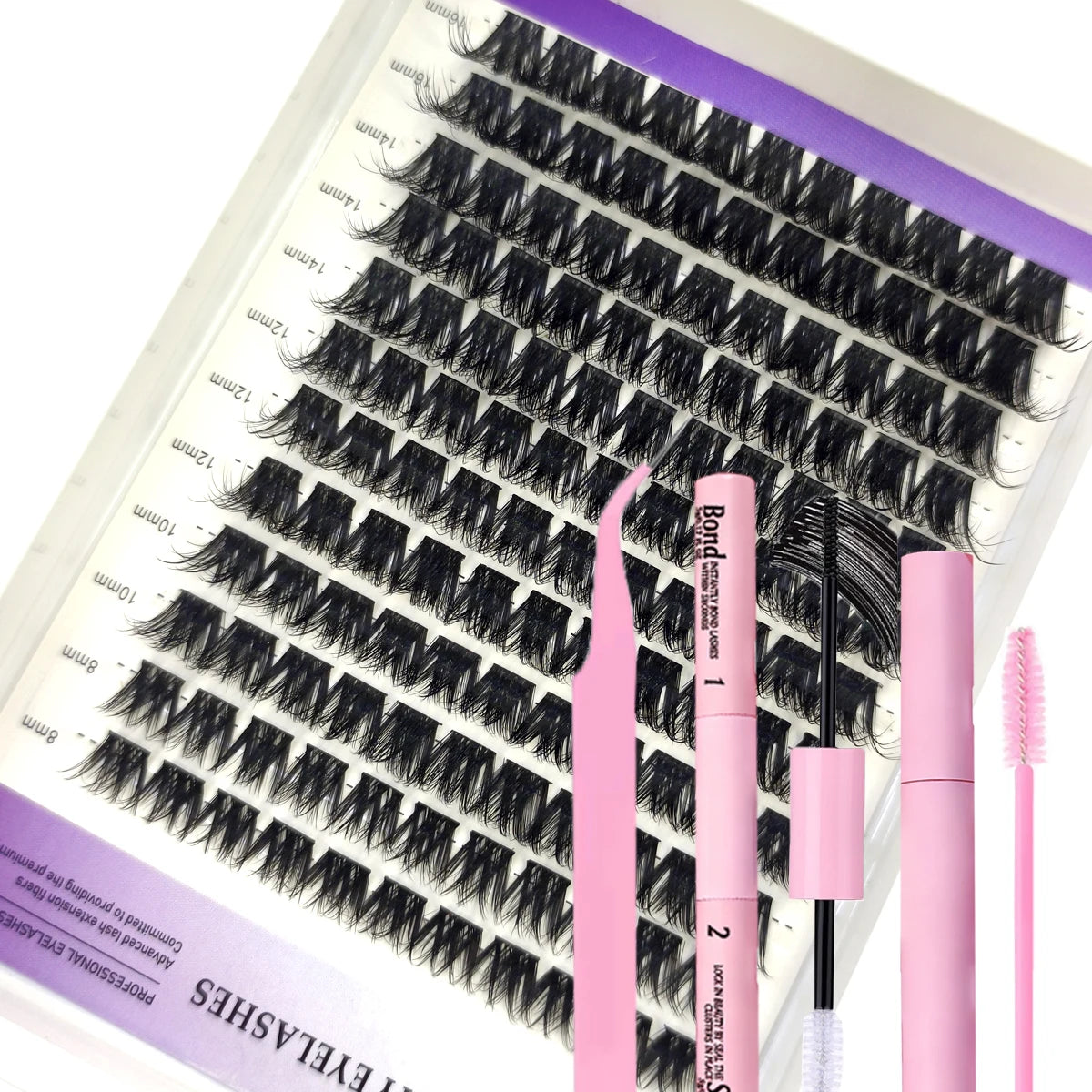 Set Extensions Cils Clusters 3D DIY – Courbure D, 32 Rangées