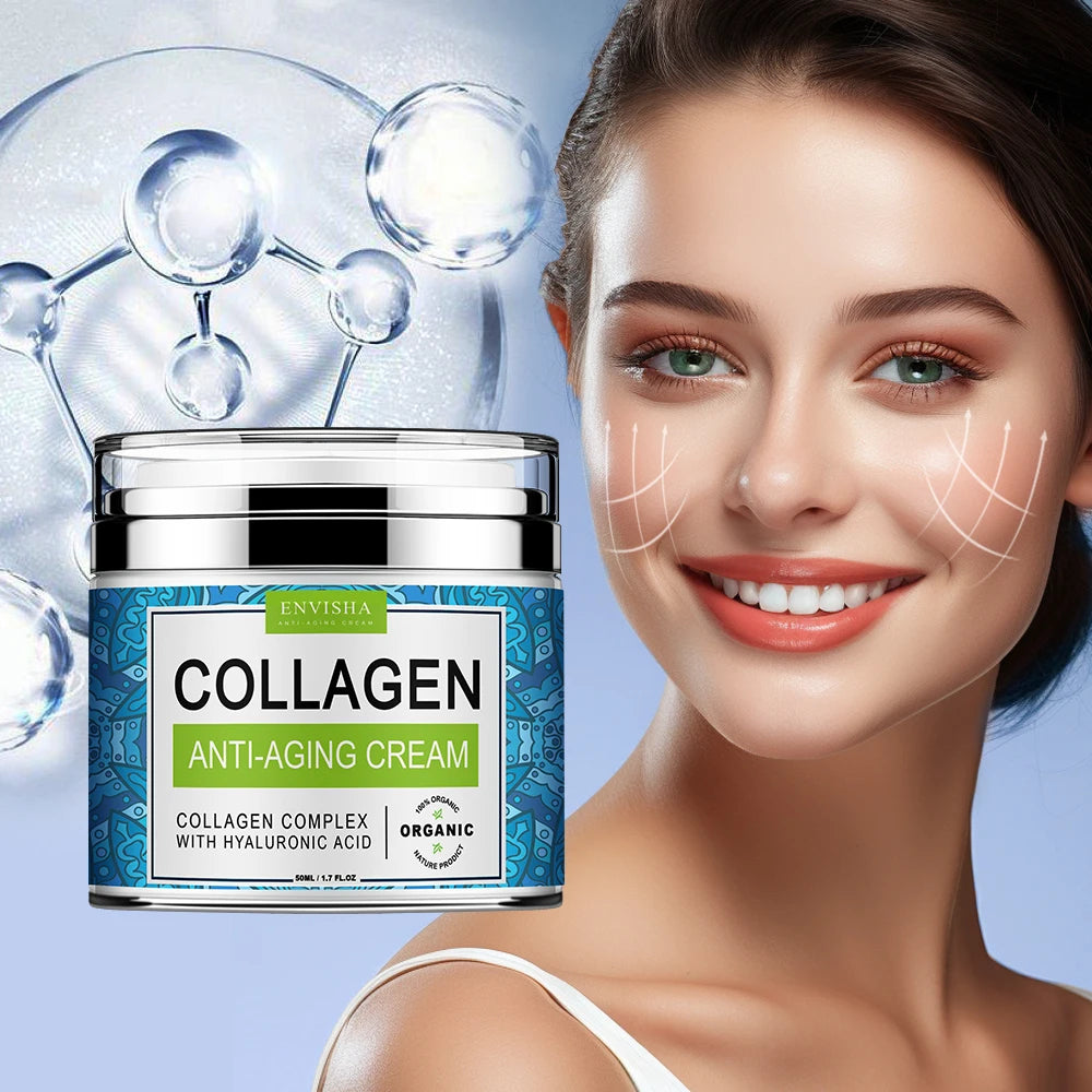 Crème Visage ENVISHA – Collagène, Acide Hyaluronique & Anti-Âge, 50ml