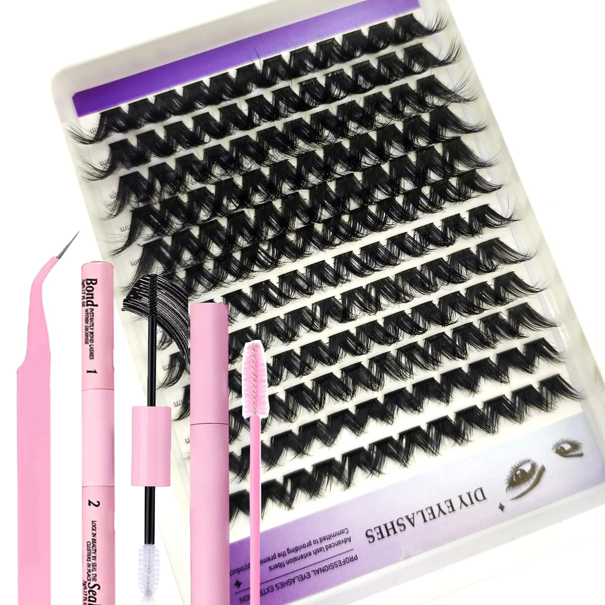 Set Extensions Cils Clusters 3D DIY – Courbure D, 32 Rangées