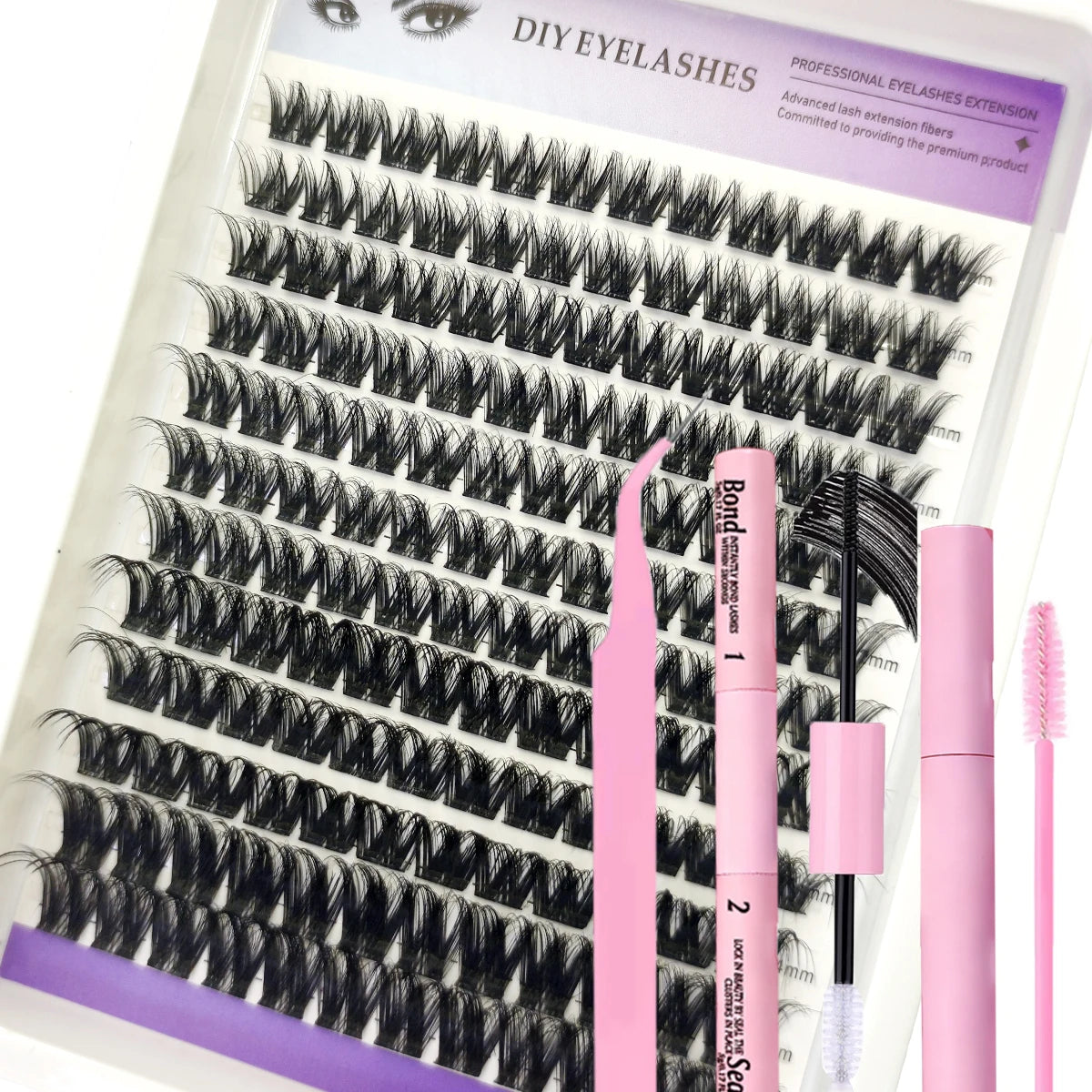 Set Extensions Cils Clusters 3D DIY – Courbure D, 32 Rangées