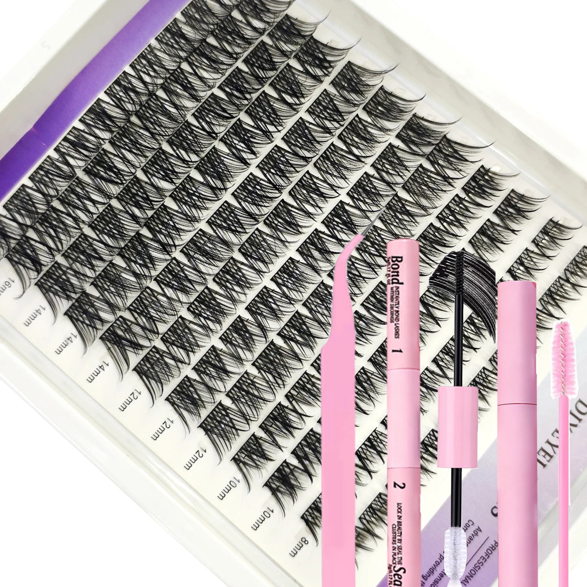 Set Extensions Cils Clusters 3D DIY – Courbure D, 32 Rangées