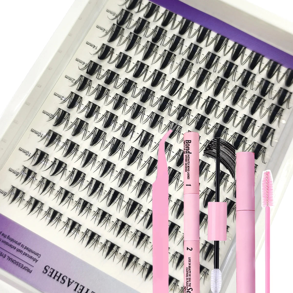 Set Extensions Cils Clusters 3D DIY – Courbure D, 32 Rangées