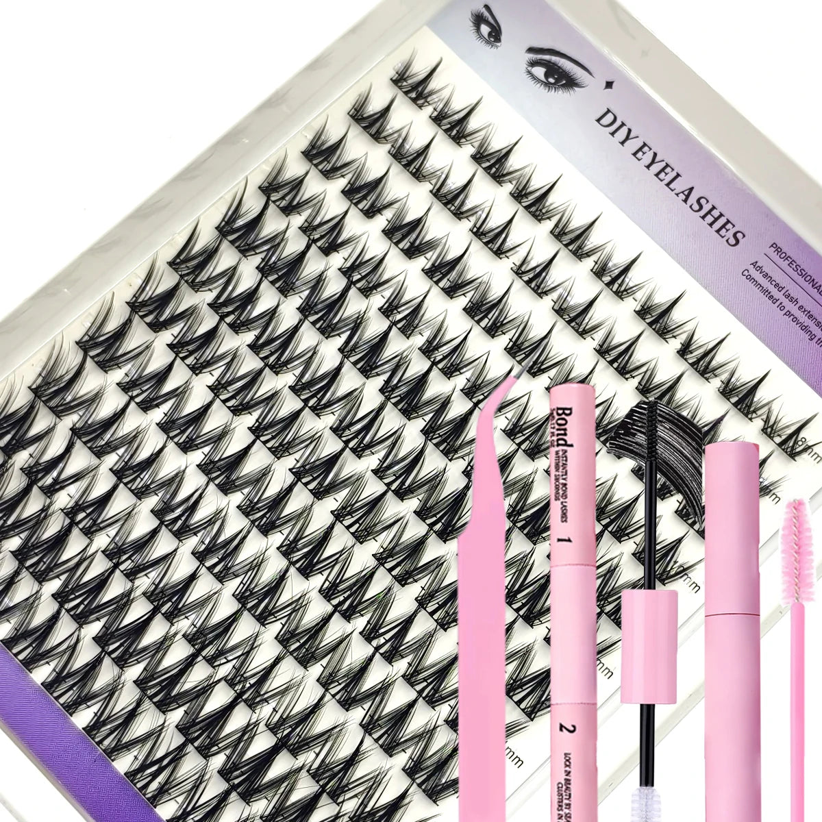 Set Extensions Cils Clusters 3D DIY – Courbure D, 32 Rangées