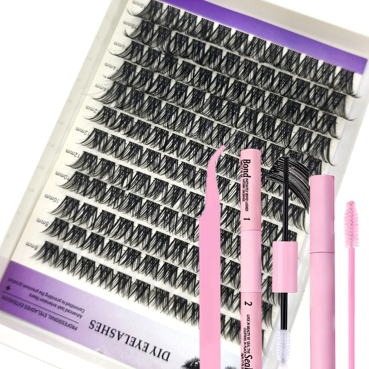 Set Extensions Cils Clusters 3D DIY – Courbure D, 32 Rangées