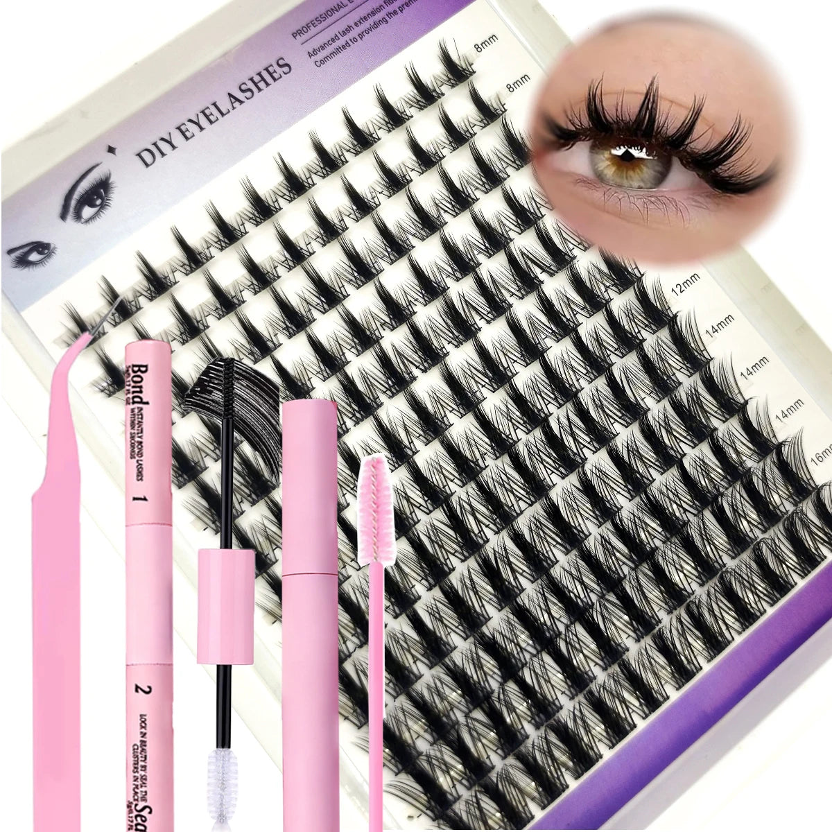 Set Extensions Cils Clusters 3D DIY – Courbure D, 32 Rangées