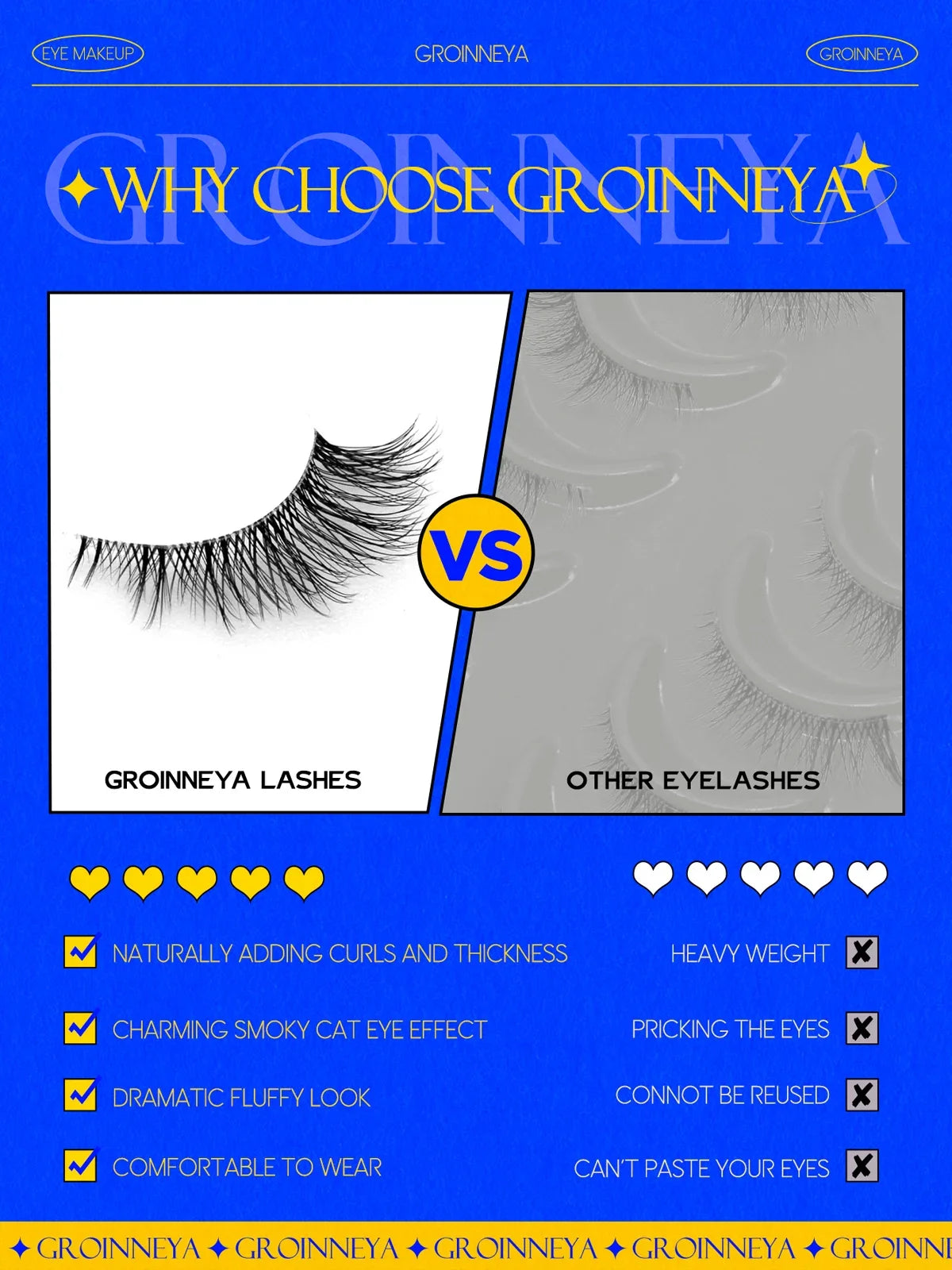 Faux Cils Cat Eye GROINNEYA – Effet Renard, Naturel & Wispy